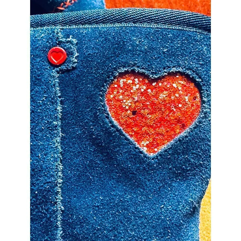 Ugg Blue Red I Love Ugg Sparkle Heart Sherpa Mid-Calf Boots Women's Size 5